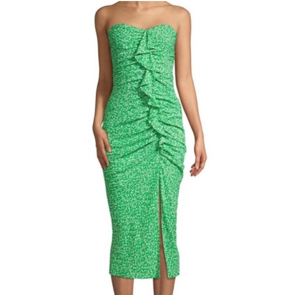 Likely | Dresses | Likely Green Floral Ruched Midi Strapless Dress |  Poshmark